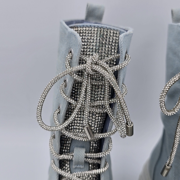 NWOT Cape Robbin Nunani Lace-up Rhinestone Combat Boots, Denim (Light Blue), 9 - Picture 3 of 16